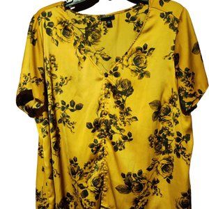 Torrid Floral Charmeuse Satin Blouse Marigold Black Size 1